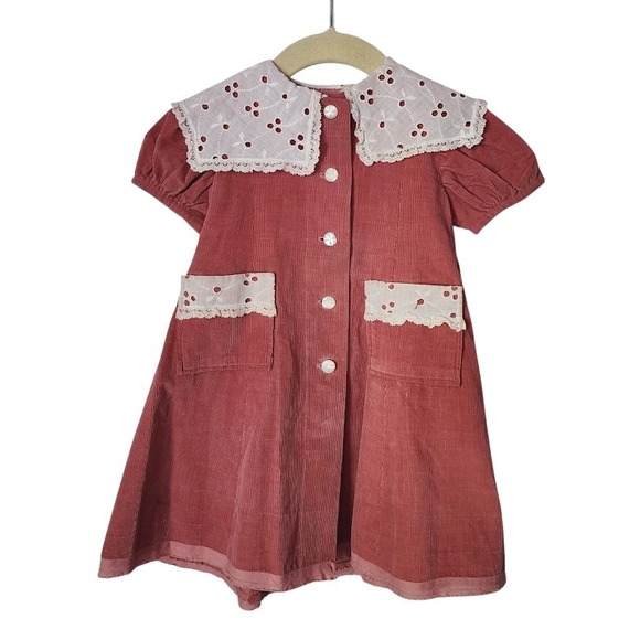 Handmade Other - VINTAGE 1940s Corduroy Eyelet Collar Dress Toddler Girls Cottagecore
